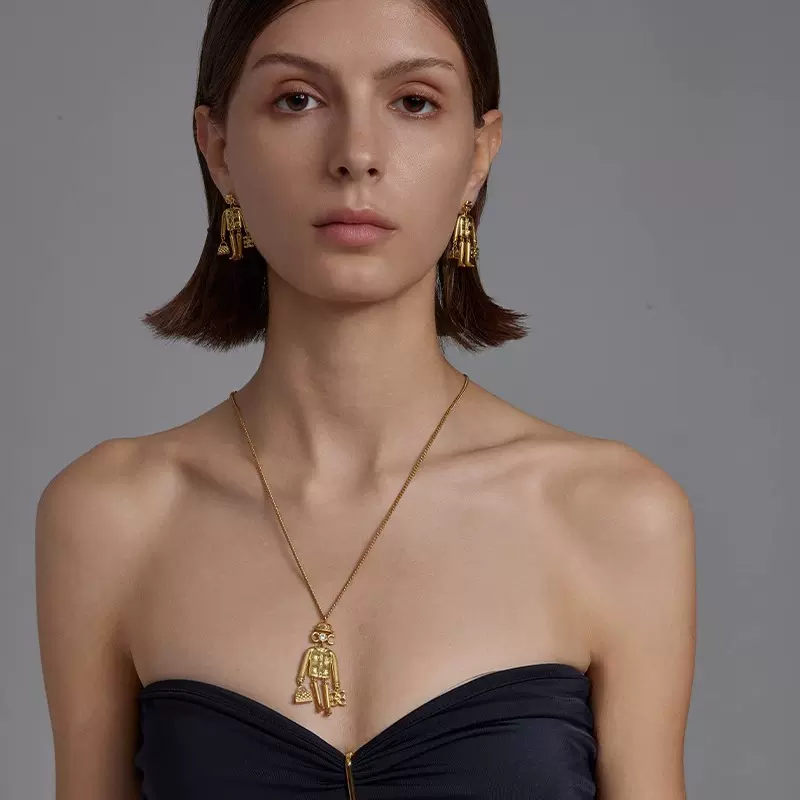 欧美个性相遇漫步提包贵人机器人吊坠精致百搭时髦个性吊坠耳钉