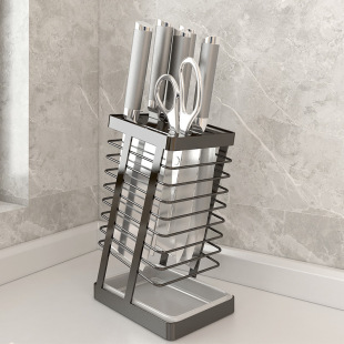 304 Stainless Steel Kitchen Knife Holder Kitchen Knife Rack Storage Rack Household Drain Countertop Knife Holder Storage Rack
