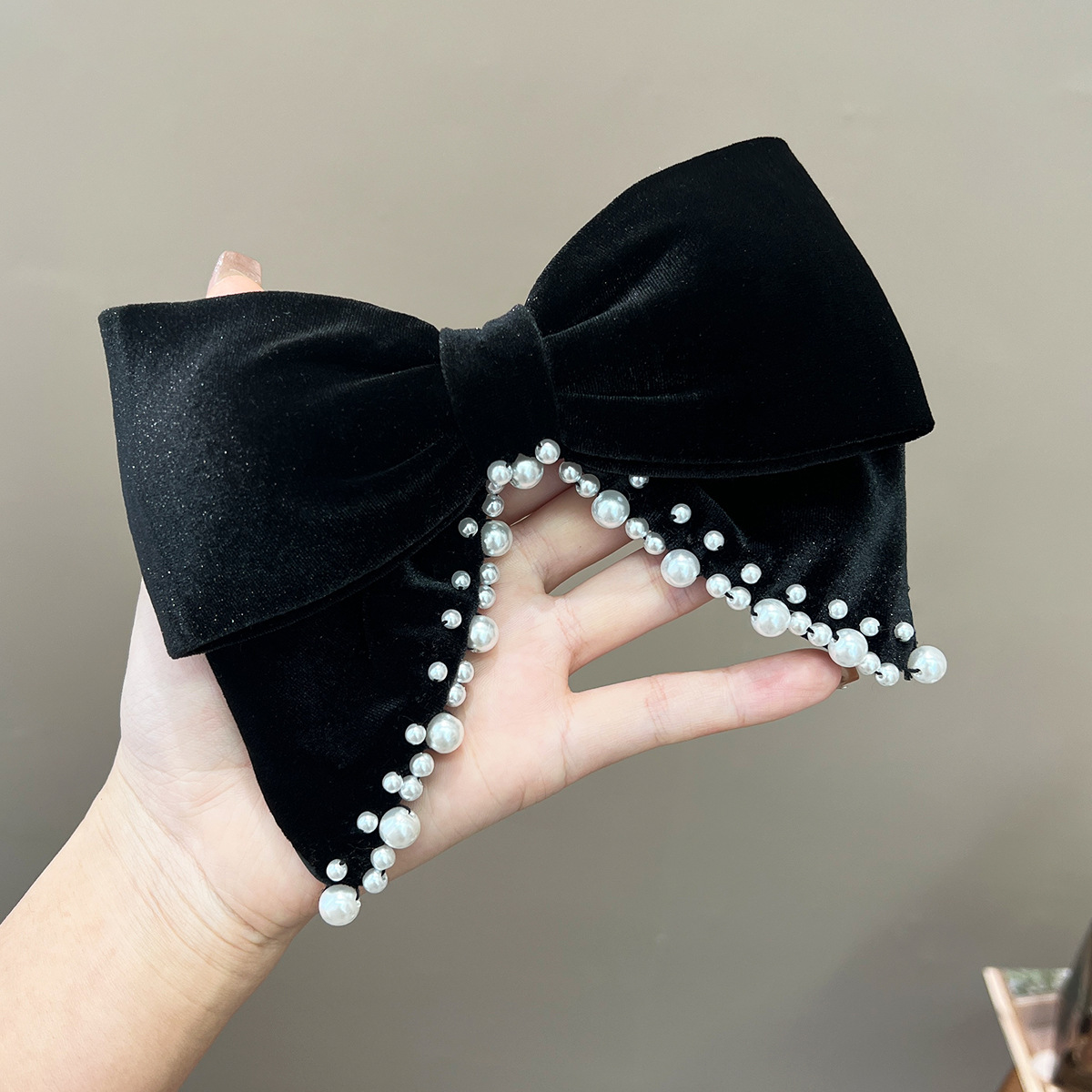 跨境歐美蝴蝶結髮夾優雅珍珠後腦勺彈簧夾氣質赫本風百搭發卡髮飾