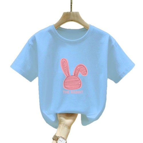 2411 # 100% Cotton Short-Sleeve Summer Kids' T-Shirt, Stylish Top, Girls' Base Layer Shirt