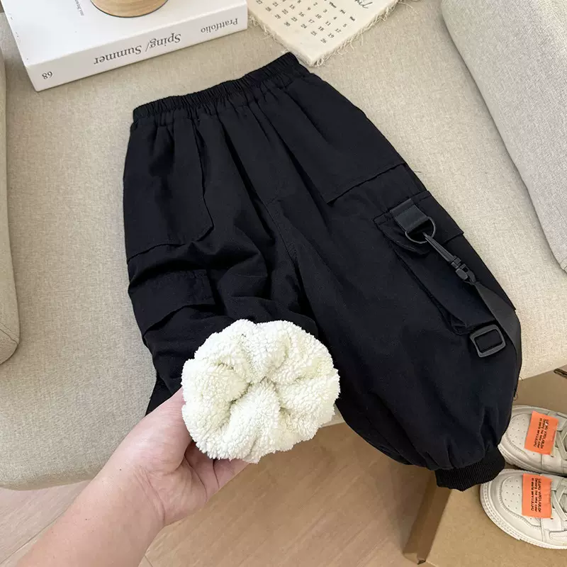 男童秋冬款加绒工装裤2025冬季新款帅气羊羔绒长裤儿童保暖裤子潮