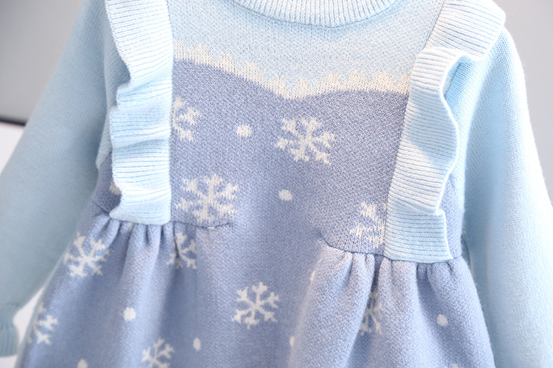 Girls' Woolen 2021 Children's Sweet Korean Edition Western style Ice and Snow Romance Knitted Dress 9002_voghion.com