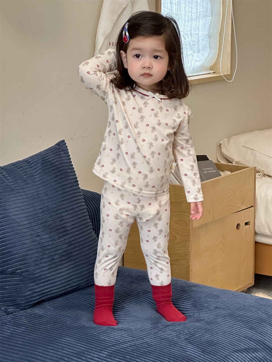 Pajamas infantiles infantiles de otoño ropa de bebé 2025 ropa de otoño ropa infantil coreana ropa de niña casa