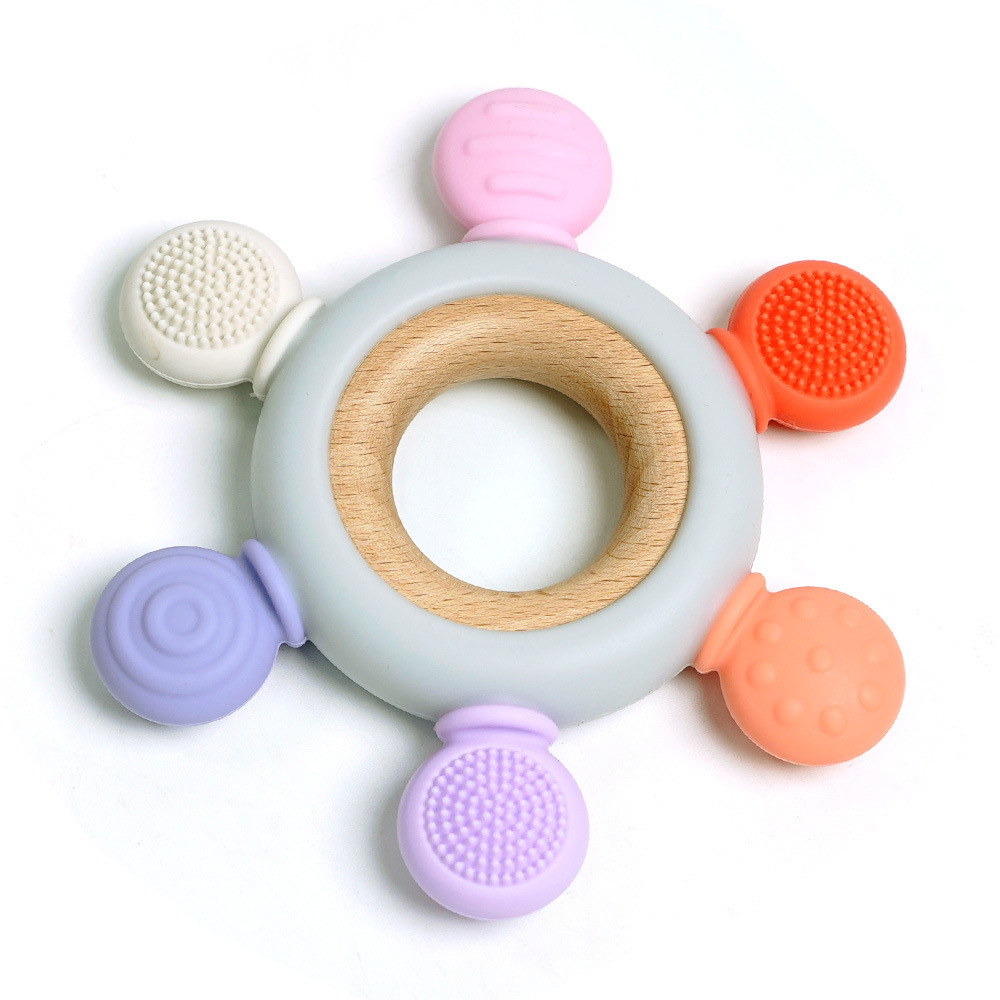 Batalla transfronteriza de dientes para bebés, seis dedos de goma de diente, rascar y morder a mano, artículos para madres y bebés de grado alimenticio