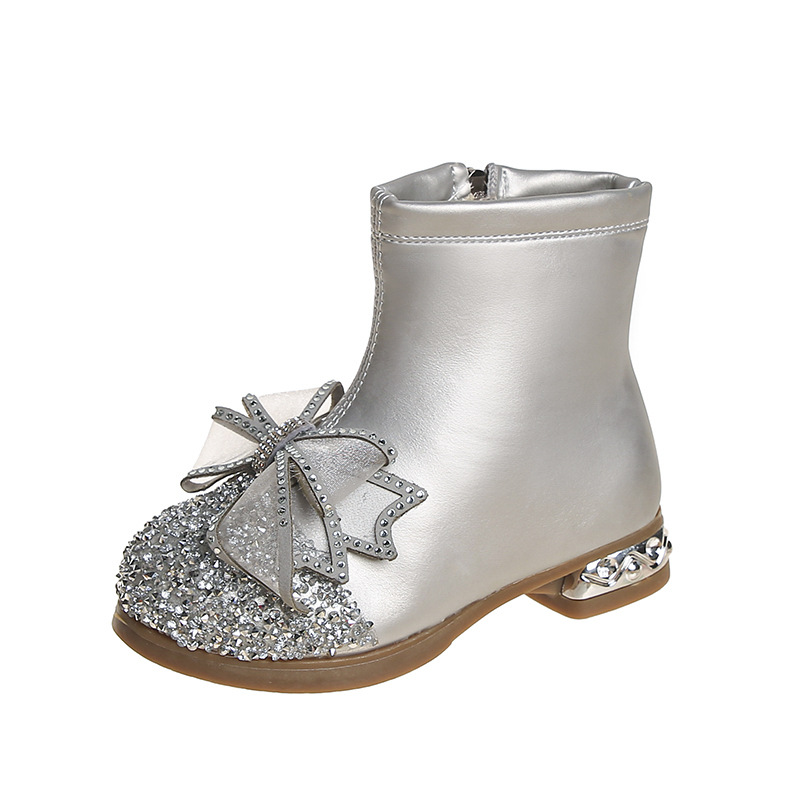 Chaussures pour enfants Bottes pour filles Automne et hiver Bottes en cuir et velours_voghion.com