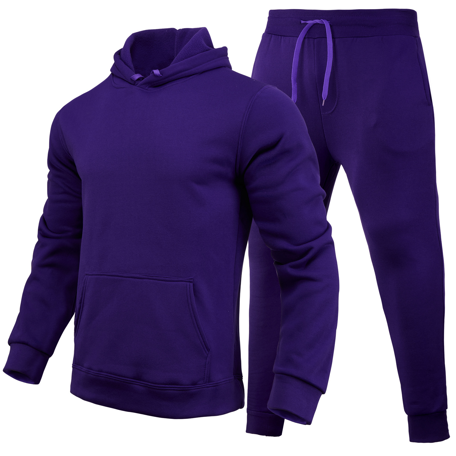 2024 autumn/winter men's women's casual European size blank solid color with fleece loose fitting hoodie and pants_voghion.com