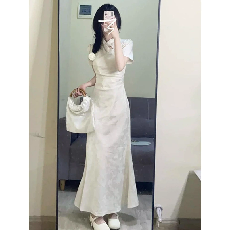 2025 новое миниатюрное платье для женщин, весенний стиль, новый китайский стиль, улучшенный чонсам, молодежное длинное платье.