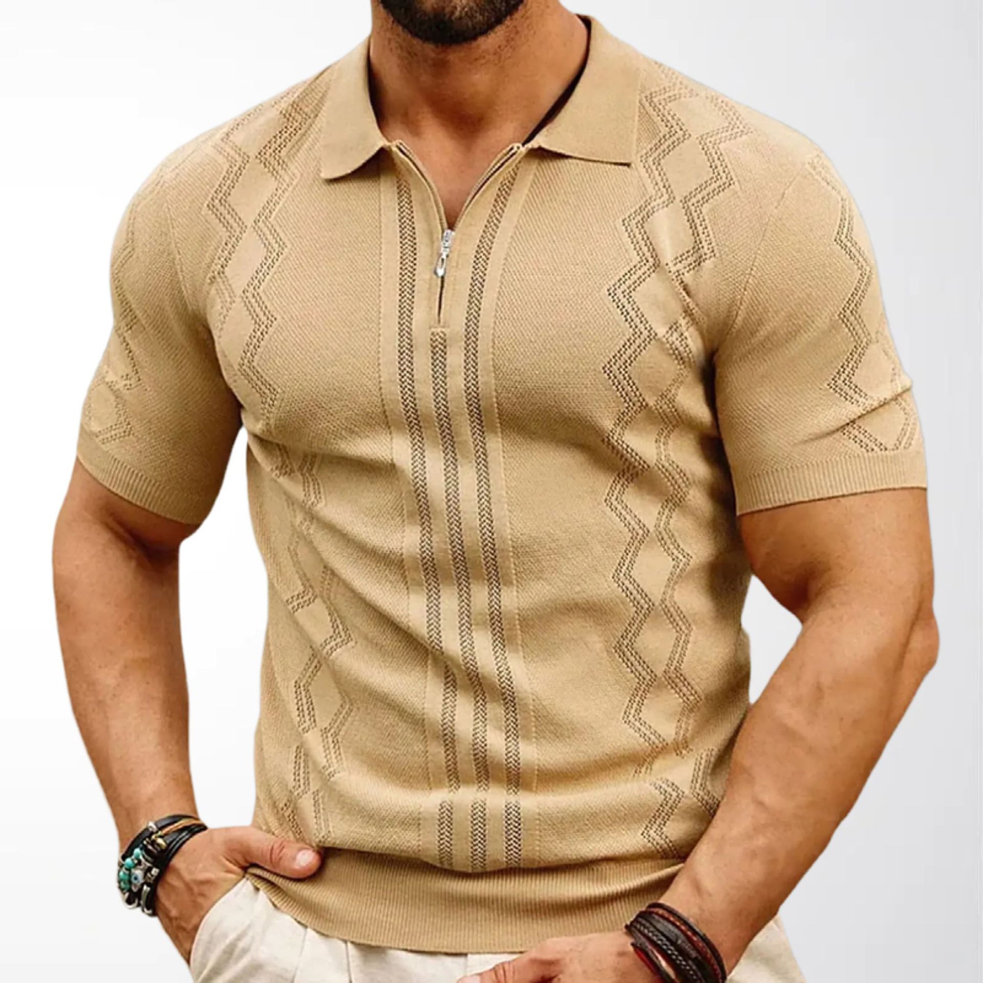 Men's Business Casual Knitted Polo Shirt Cross-Border Foreign Trade Men's Half-Zip Pullover Short-Sleeved Knitted Shirt Sy0045