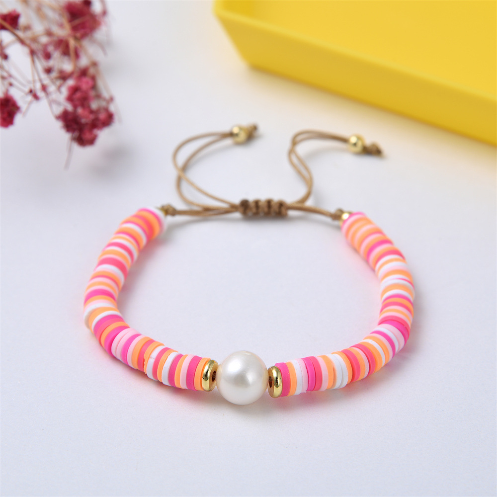 1 Piece Fashion Round Pearl Soft Clay Copper Knitting Gold Plated Women's Bracelets display picture 5