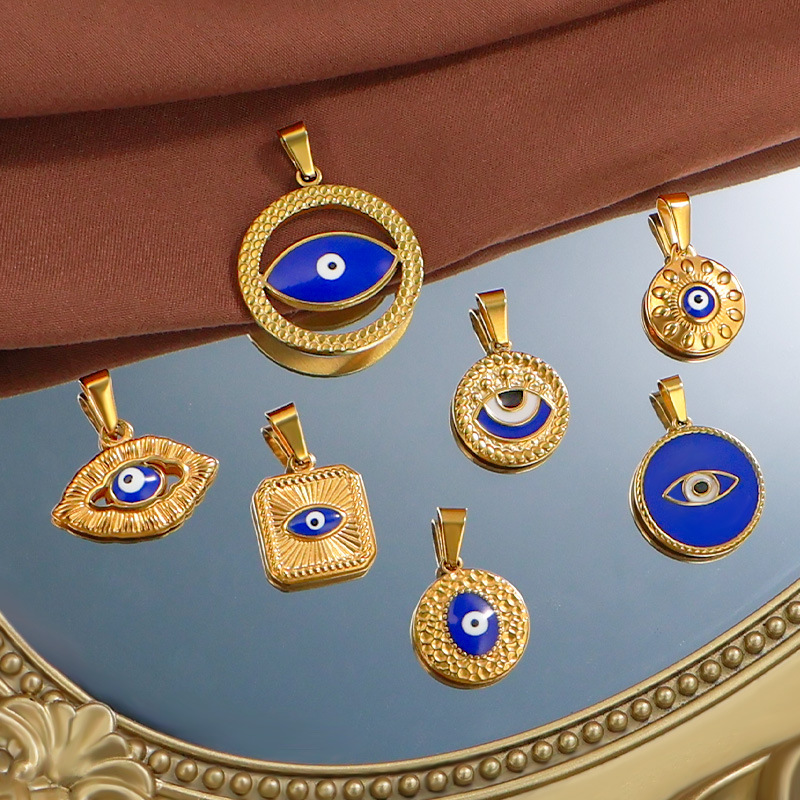 7g Weight Pendant Jewelry Making Type Real Gold Plated Plating Material 1 Piece Quantity Holiday, Daily Occasion 304 Stainless Steel Material Devil's Eye Pattern Unisex Gender Vintage Style, Classic Style Style Waterproof Non Tarnish, Plating Craft Real Gold Plated Devil's Eye 304 Stainless Steel Vintage Style Classic Style Waterproof Non Tarnish 4