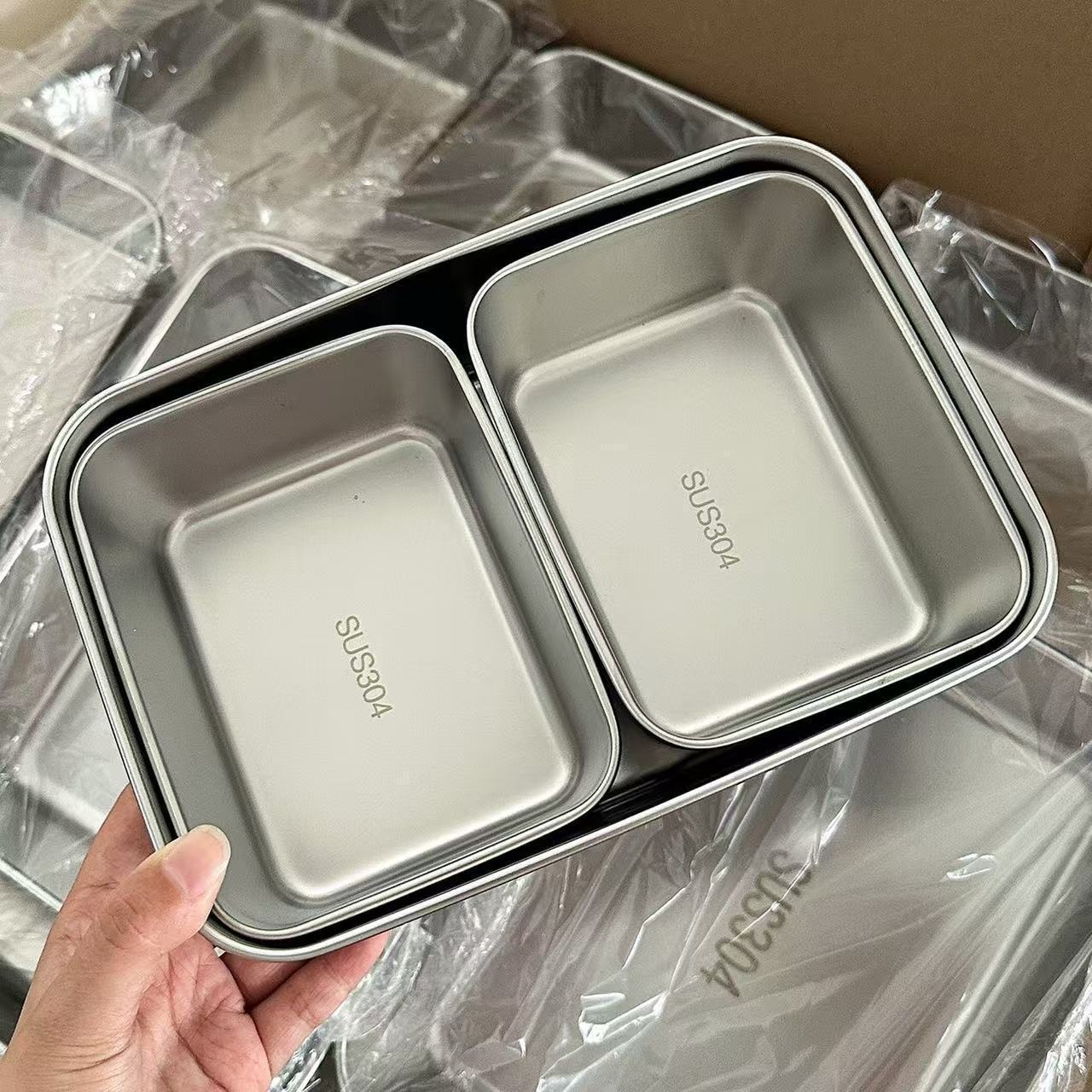 304 stainless steel food preparation tray, hot pot side dish tray, food-grade kitchen storage box with lid, household steaming tray, baking pan