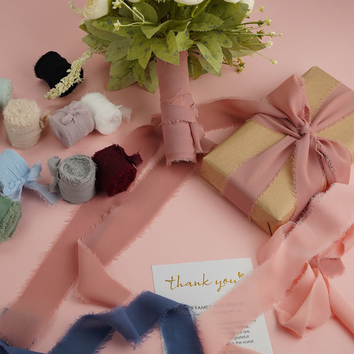 ins hand-tear edging silk ribbon hand-held flower silk binding chiffon ribbon gift decoration cloth ribbon satin ribbon silk ribbon 
