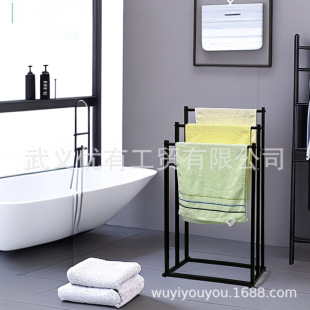 Vertical towel rack floor punch-free simple metal storage rack hanging rod bathroom bedroom balcony reinforcement rack