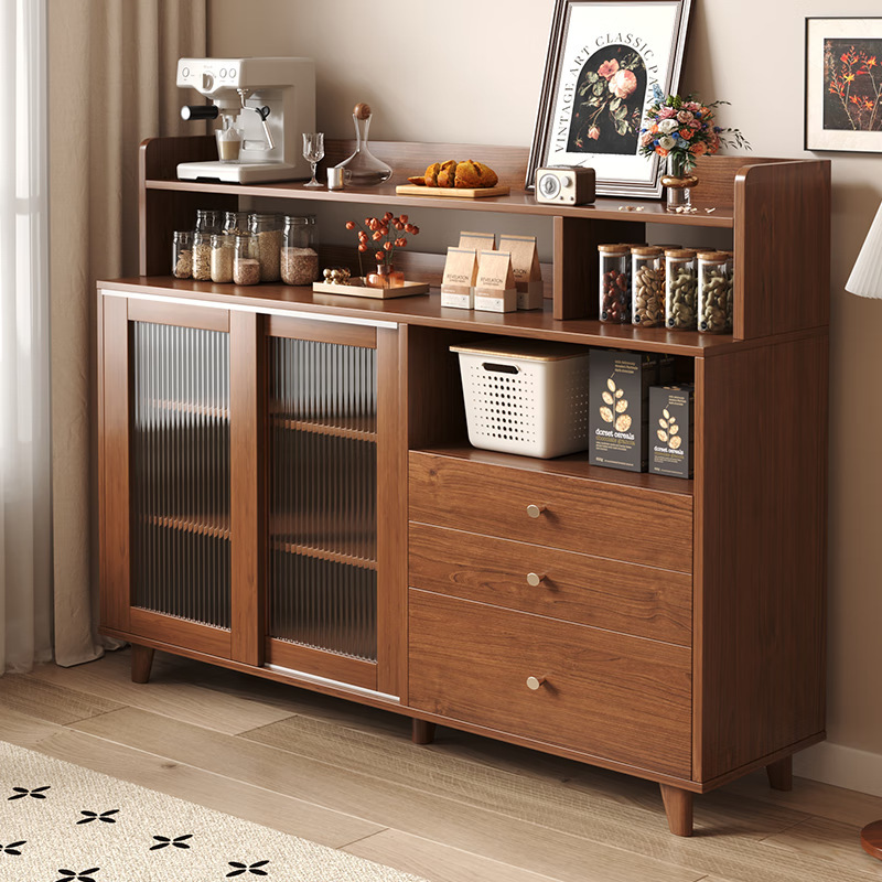 Solid Wood Japanese-Style Sideboard Against the Wall Integrated Living Room Tea Cabinet Kitchen Storage Cabinet Storage Cabinet Cupboard Storage Cabinet