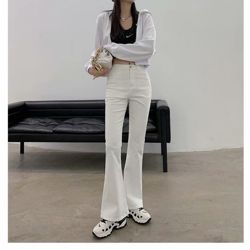 Flared Pants Women's Spring and Summer 2023 White Jeans Small Cropped High Waist Slim-fit Stretch Fashion Slip Pants