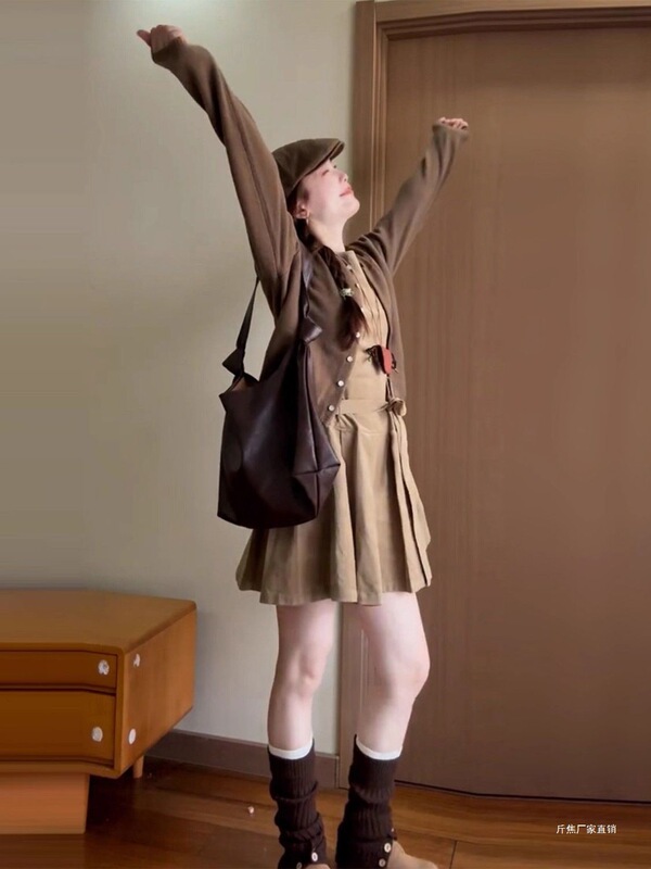背心连衣裙女开衫穿搭一整套装2025早秋季新款法式感气质短裙|undefined