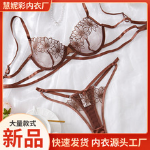 性感内衣跨境网纱激情风内裤刺绣透明低腰性惑激情趣法式内衣套装