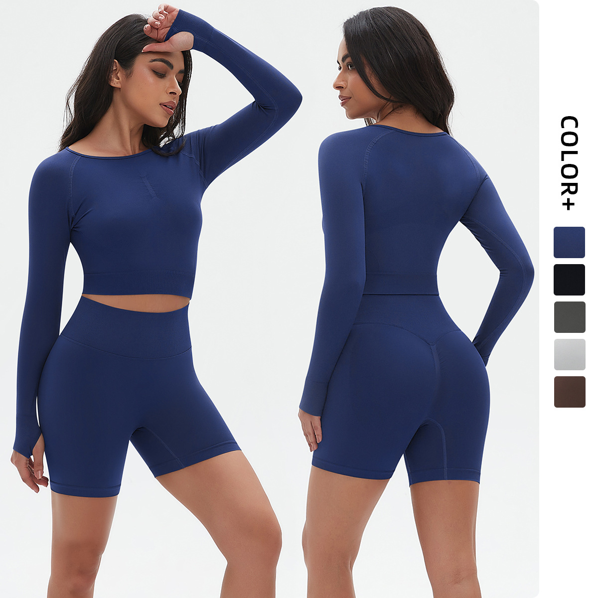 Inventario nuevo trajes de yoga transfronterizos, set de pantalones de melocotón sin costuras, tejido delgado, entrenamiento deportivo, entrenamiento, ropa de acondicionamiento físico para mujeres