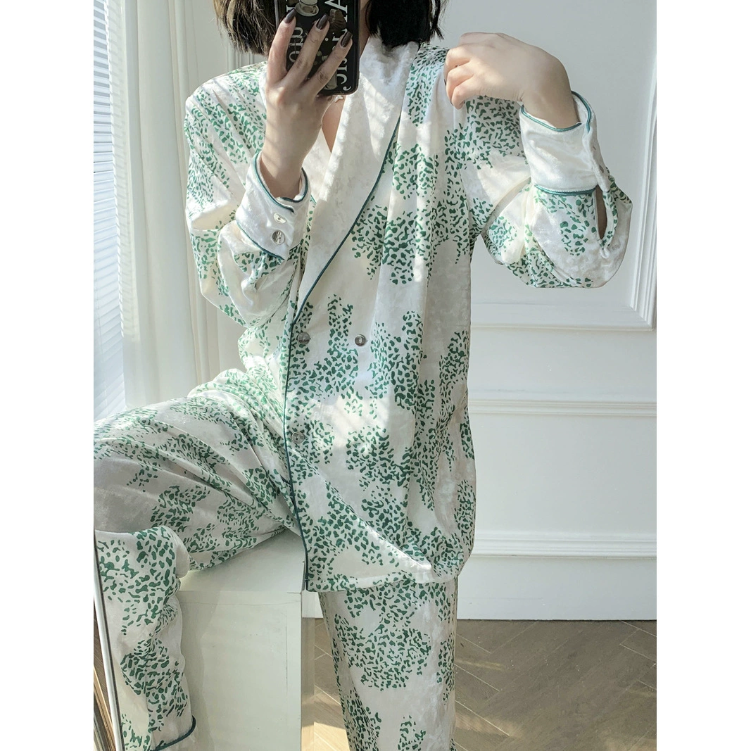 Золотая бархатная Пижама, Женская осенне-зимняя легкая двубортная элегантная легкая Высококачественная Роскошная Домашняя одежда высокого класса, комплект из двух предметов