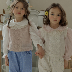 2024 Spring Strawberry Shan Korean Girl Children's Sweet and Cute One-Piece Vest with Lace Collar 
