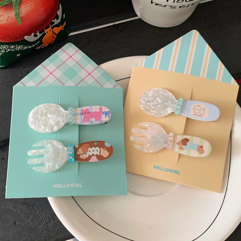Cartoon Kitten Puppy Spoon Fork Hairpin Sweet Girl Heart Bangs Broken Hair Side Clip Cute Hairpin Hair Accessories Cartoon Kitten Puppy Spoon Fork Hairpin Sweet Girl Heart Bangs Broken Hair Side Clip Cute Hairpin Hair Accessories