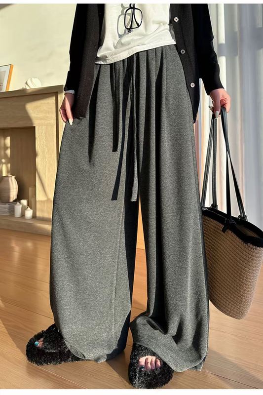 慵懒风垂感糯米裤女2025秋冬新款百搭休闲宽松松弛感软糯阔腿裤女|undefined