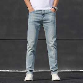 春季新款牛仔裤男弹力修身中腰长裤时尚百搭青年小直筒裤子