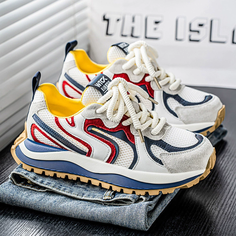 Мужские летние дышащие модные универсальные повседневные кроссовки для бега с противоскользящей подошвой, на толстой подошве, увеличивающие рост, в стиле "dad shoes"