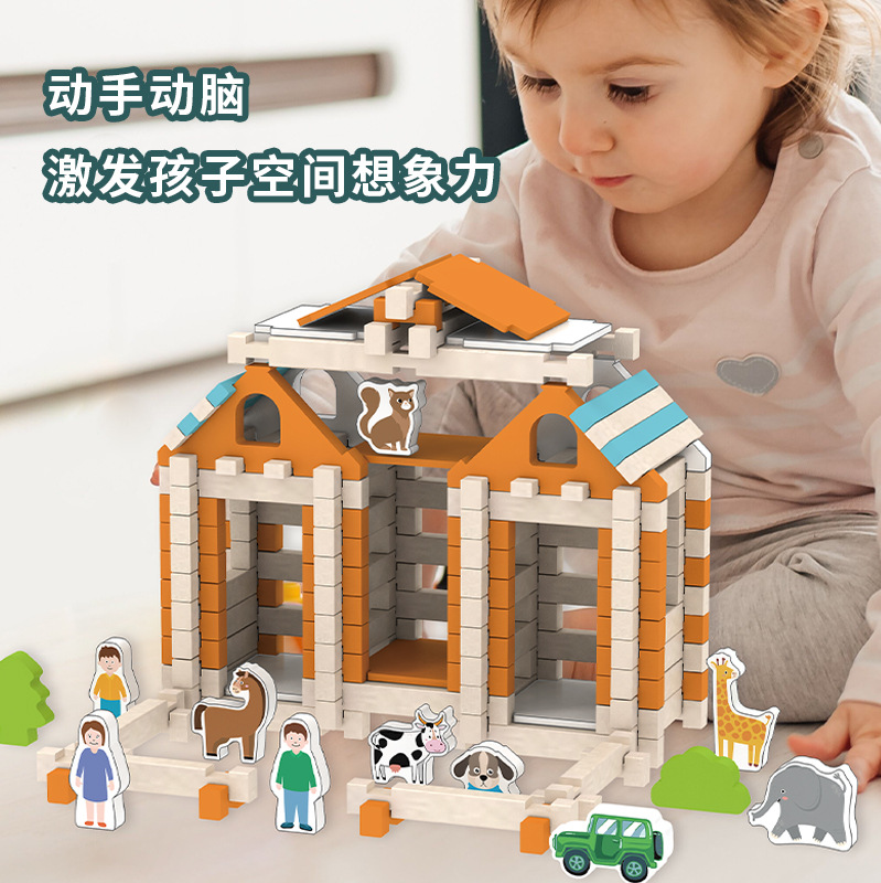Bloques de construcción de madera para niños, estructura de montaje de espiga y espiga china, arquitecto de Luban, bloques de construcción de partículas grandes, juguetes de casa