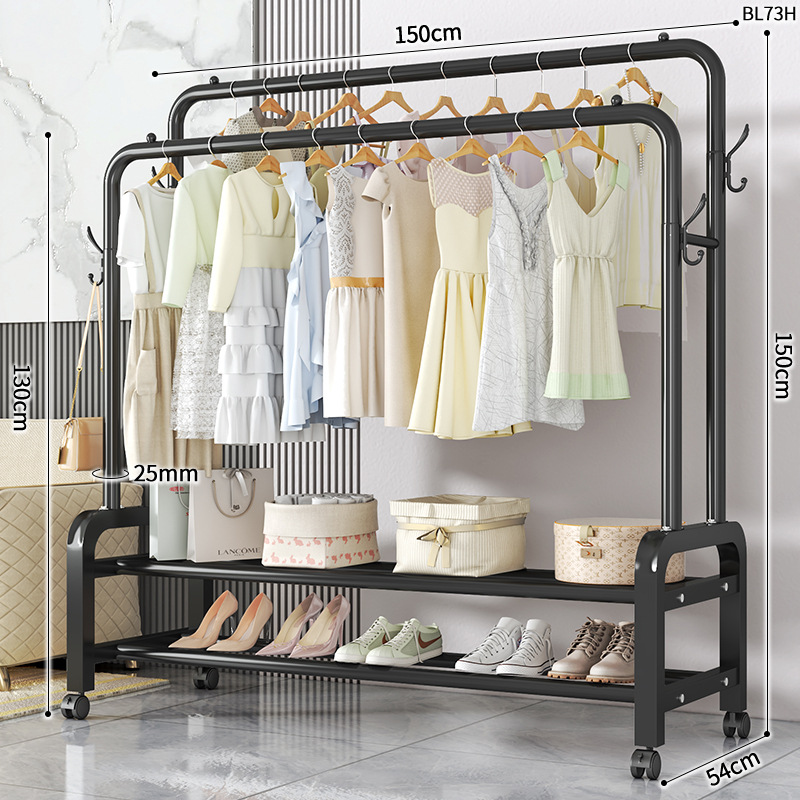 BL73H-25 라운드 코트 랙 더블로드 더블 4 후크 150 블랙 휠