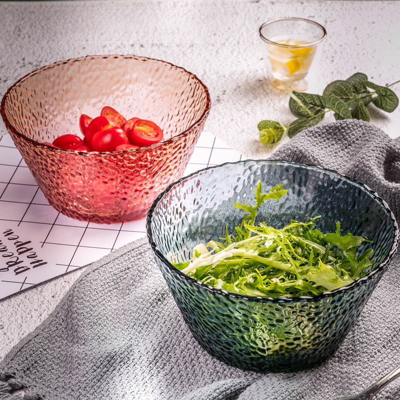 Japanese Kitchen Glass Salad Bowl Cooking Bowl Hammer Fruit Bowl Colored Hammer Glass Small Salad Bowl Plate