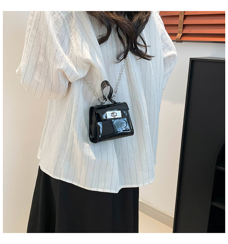165g Weight Flip Cover, Lock clasp Closure Type Single Shoulder Strap, Top Handle Strap Type Casual Occasion PVC Material Solid Color Pattern All Seasons Season Women's Gender Streetwear Style Square Shape Small Size Women's Small PVC Solid Color Streetwear Square Flip Cover Lock Clasp 13