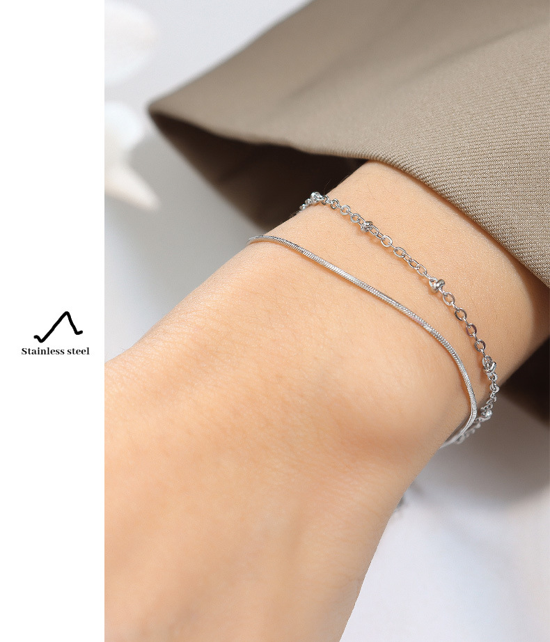 Ins Jewelry Exquisite Double Layer Snake Bone Chain Exquisite Bracelet Wrapped Bead Chain Titanium Steel Gold Plated Handpiece_voghion.com