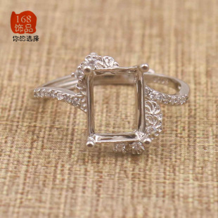 S925银方形女戒托 7*9 彩宝空托 翡翠玉石绿松蜜蜡镶嵌DIY-阿里巴巴