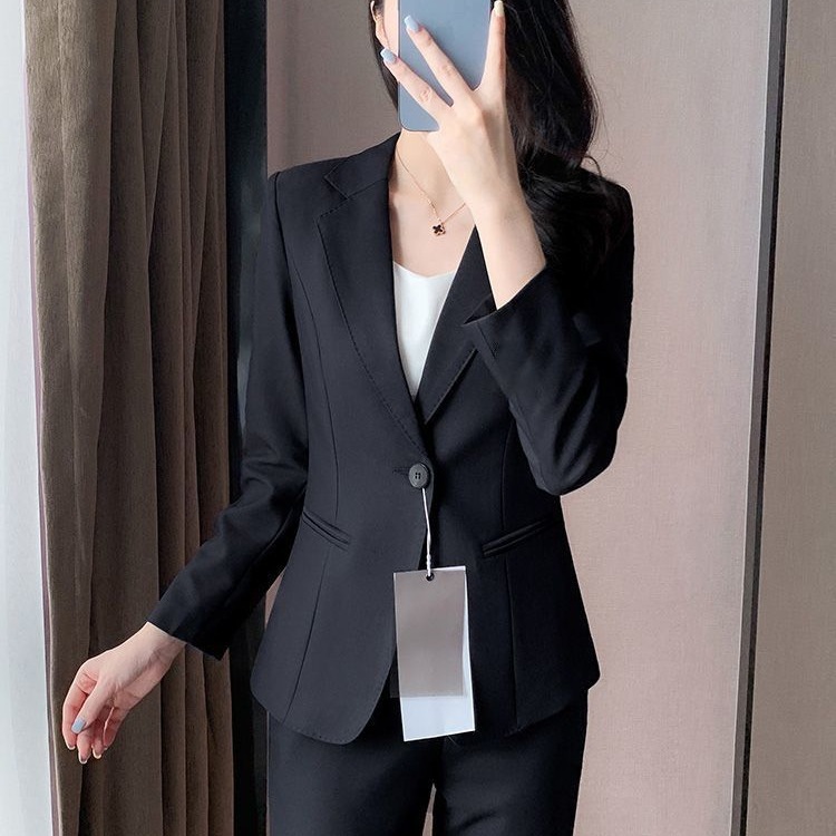 黑色西装外套女春秋新款感小个子面试正装工作服职业西服上衣|undefined