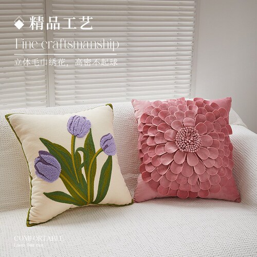 American flower pillow living room sofa car cushion 3D three-dimensional Nordic style cushion office cushion cover