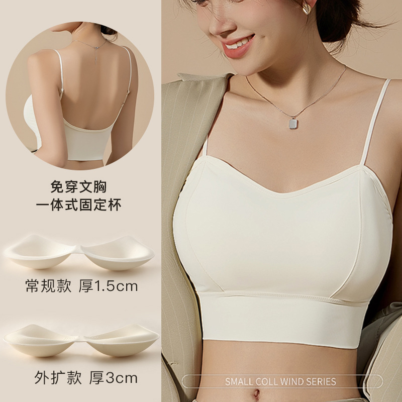 New in stock thick wrapped chest underwear fixed integrated cup chest pad push up bra Ice Silk big U beauty back