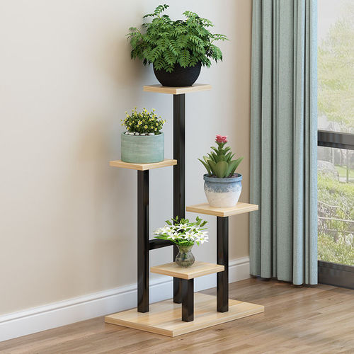 Balcony wrought iron flower rack living room decorative flower pot rack green radish floor-standing flower rack indoor multi-layer steel wood storage rack