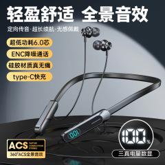 新しい 2025 首掛け Bluetooth ヘッドセット、スポーツタイプ、プラグイン可能なカード、金属磁気吸引、ワイヤレス、長いバッテリー寿命
