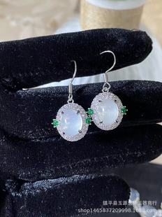 Factory wholesale silver-plated inlaid high ice king green chalcedony new earrings green agate jade women's earrings