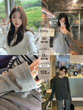 张贝贝ibell羊毛蚕丝磨毛纸片人针织衫圆领落肩纯色显瘦长袖上衣