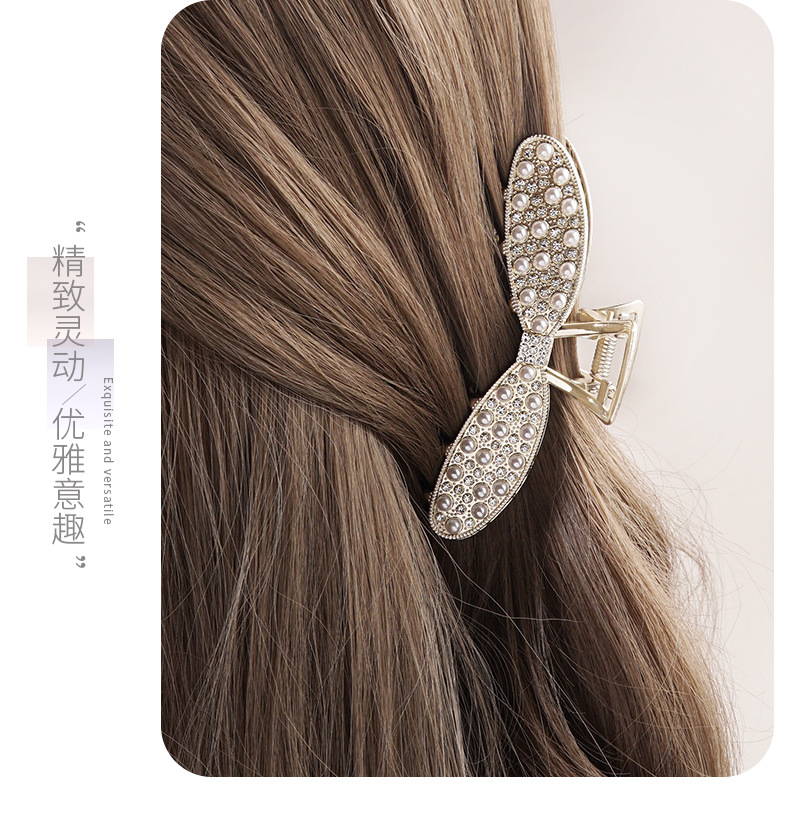 Bowknot Rhinestone Grab Clip Pearl Hairpin Female Plate Hair Grab Shark Clip display picture 2