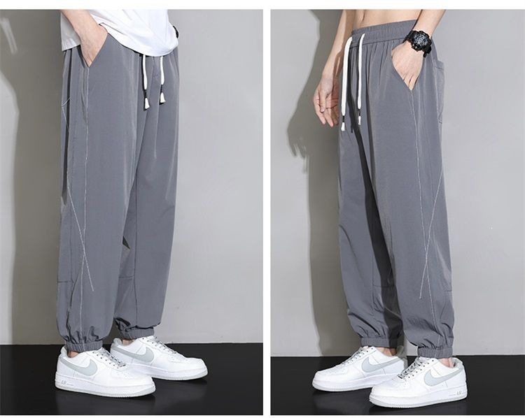 Quần jogger nam bo gấu dài ống bó, chất liệu băng lụa mỏng mùa hè, form rộng thùng thình, phong cách thể thao, nhiều size từ M đến 8XL — màu đen, màu xám đậm, màu kaki chi tiết 20