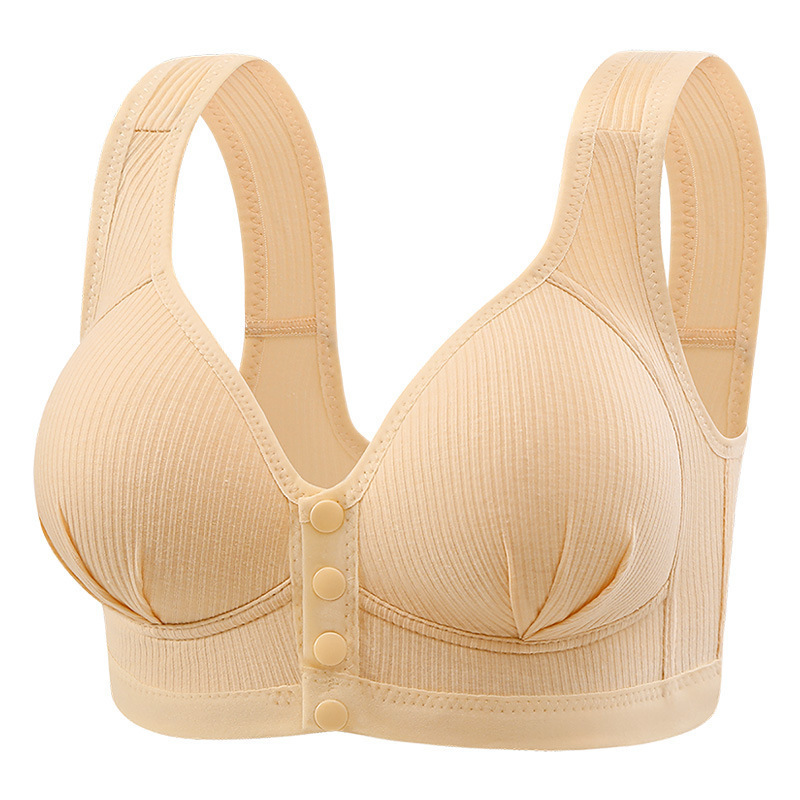 Cross-border Fixed Cup Front Opening Buckle Mother Middle-aged and Elderly Underwear Women's plus size No Just-off Bra Thin Vest Bra