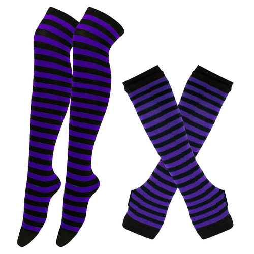 New Halloween Funny Socks Knee-High Socks Striped Socks European and American Costume Socks Set with Christmas Gloves