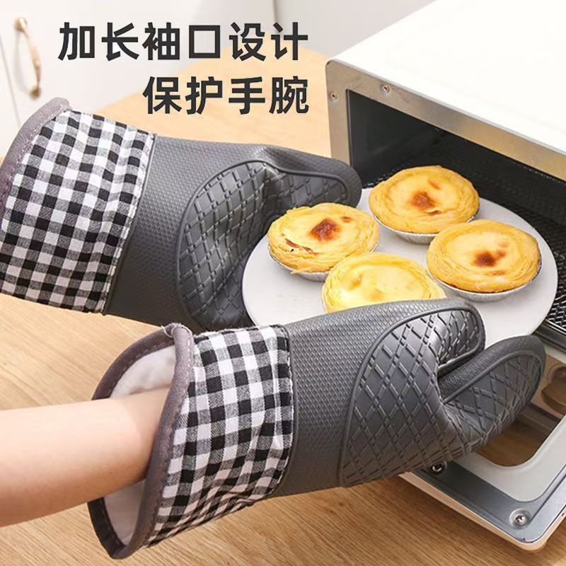 厚みのある火傷防止手袋、シリコンベーキングオーブン、特殊な断熱材、高温耐性、耐熱性、キッチン電子レンジ、家庭用滑り止め|undefined