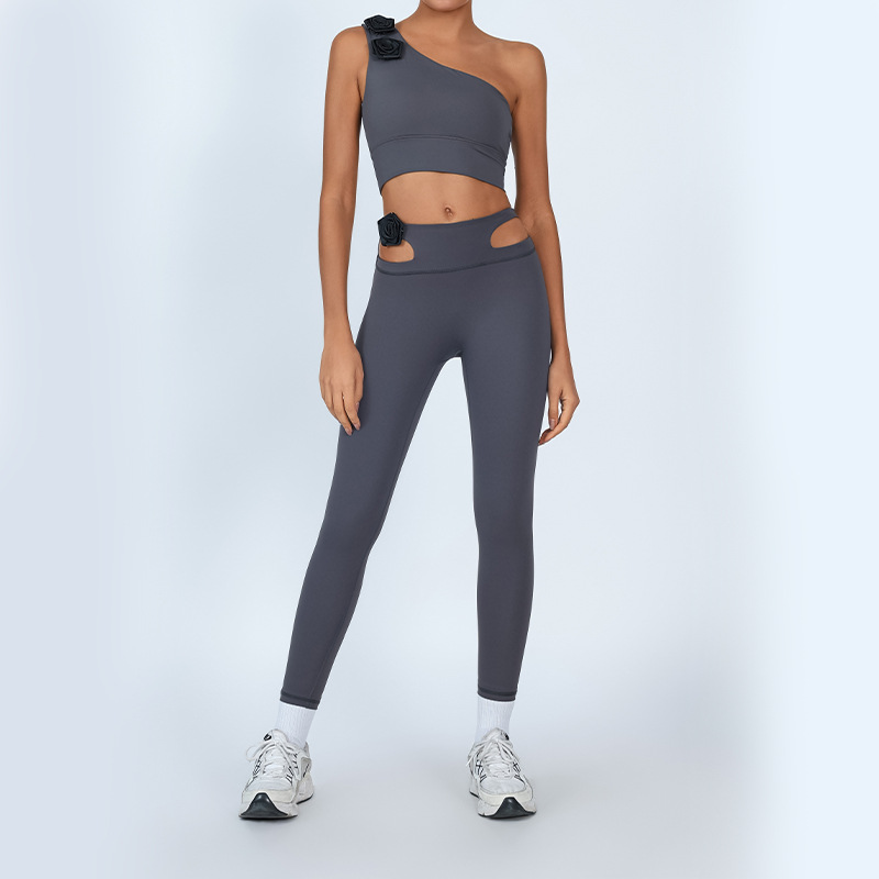 Comercio exterior conjunto de yoga transfronterizo un hombro envuelto pecho antichoque ropa deportiva de fitness alta cintura rápida pantalones secos de dos piezas
