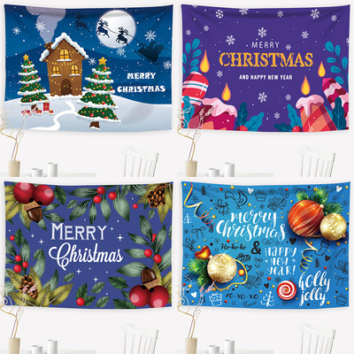 跨境圣诞节挂布客厅卧室床头短毛绒磨毛挂毯房间装饰布