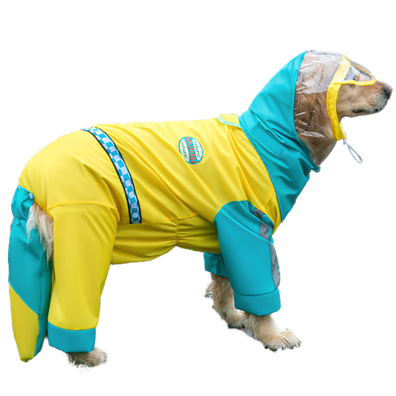Contraste de color a juego perro grande impermeable Golden Retriever samoye perro mediano y grande cuatro pies impermeable todo incluido ropa para perros al por mayor