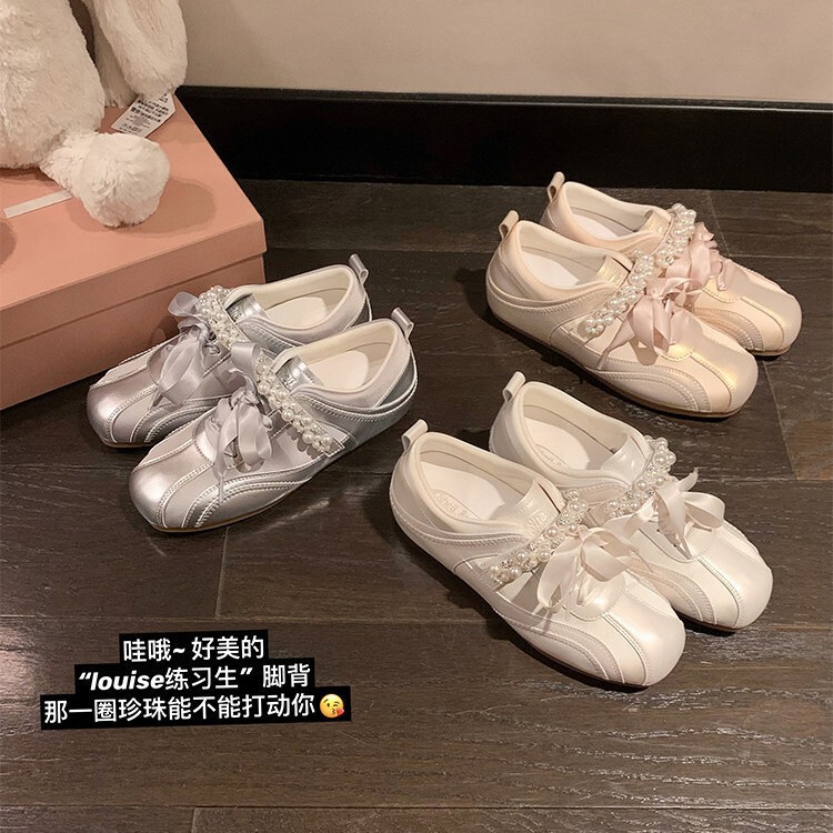 Genuine leather version~Racing shoes with inner height-increasing pearl Velcro ballet casual shoes for women, new autumn style German training shoes Genuine leather version~Racing shoes with inner height-increasing pearl Velcro ballet casual shoes for women, new autumn style German training shoes